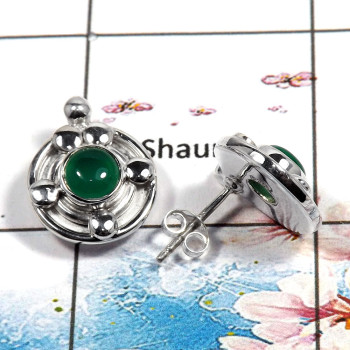 Green Onyx Cab C - SSE836 - Solid 925 Sterling Silver Natural 6mm Green Onyx Gemstone For Girl's Stud Earrings