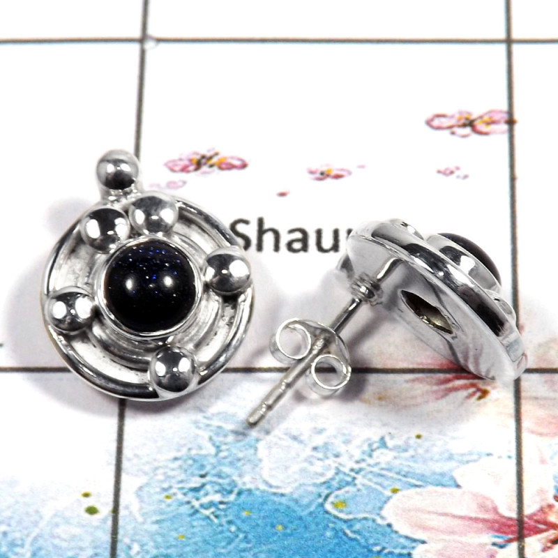 Blue Sunstone Cab D - SSE836 - Sparkling Natural Blue Sunstone Gemstone 925 Sterling Silver For Girl's Stud Earrings Blue Sunstone Cab D - SSE836 - Sparkling Natural Blue Sunstone Gemstone 925 Sterling Silver For Girl's Stud Earrings