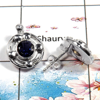 Iolite Cut M - SSE836 - Newly Arrival Natural Blue Iolite 925 Sterling Silver Gemstone For Girl's Stud Earrings