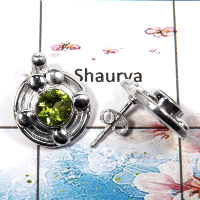 Peridot Cut O - SSE836 - Natural Green Peridot Cut Gemstone Solid 925 Sterling Silver For Girl's Stud Earrings Peridot Cut O - SSE836 - Natural Green Peridot Cut Gemstone Solid 925 Sterling Silver For Girl's Stud Earrings