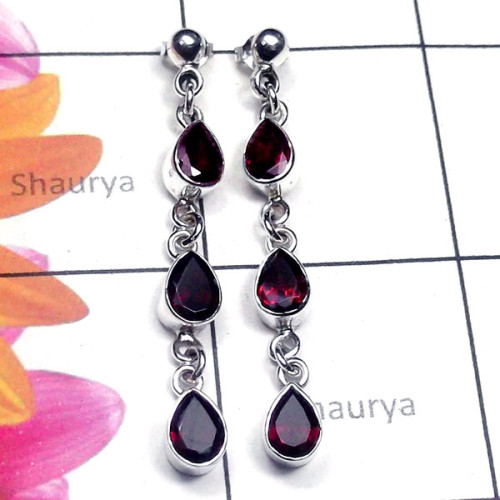 Garnet cut B - SSE994-Sterling Silver Lovely Gemstone Fancy Stud Earring
