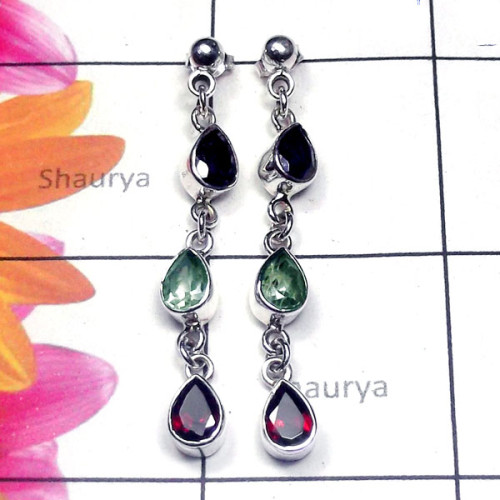 Multi Cut Gmestone D - SSE994-Sterling Silver Lovely Gemstone Fancy Stud Earring
