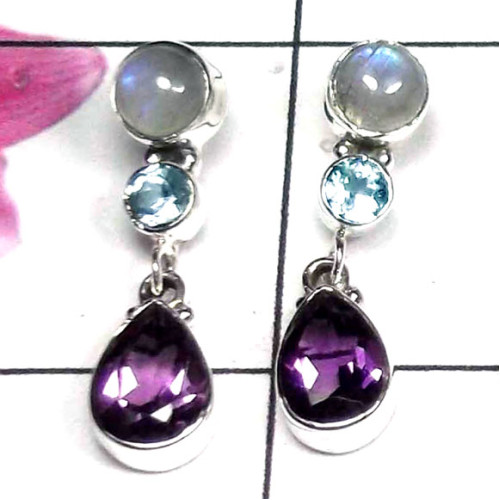 Mix Cut & Cab B - SSE997-Beautiful gems stud silver Earring Mix Cut & Cab B - SSE997-Beautiful gems stud silver Earring