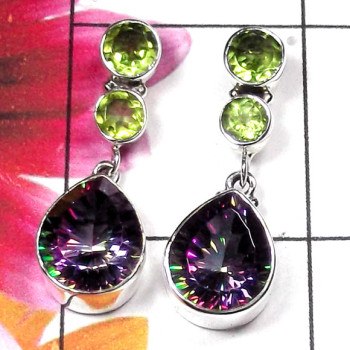 Mystic quartz O - SSE997-Beautiful gems stud silver Earring