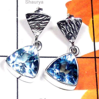Blue Topaz A - SSE998-Exclusive Gemstone Fancy Stud Earring