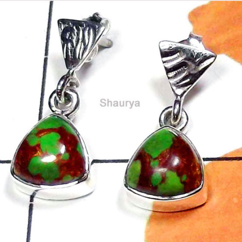 Green copper Turquoise B - SSE998-Exclusive Gemstone Fancy Stud Earring