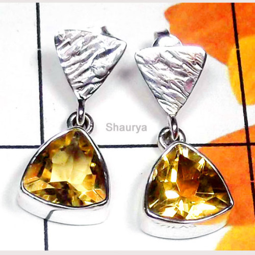 Citrine O - SSE998-Exclusive Gemstone Fancy Stud Earring