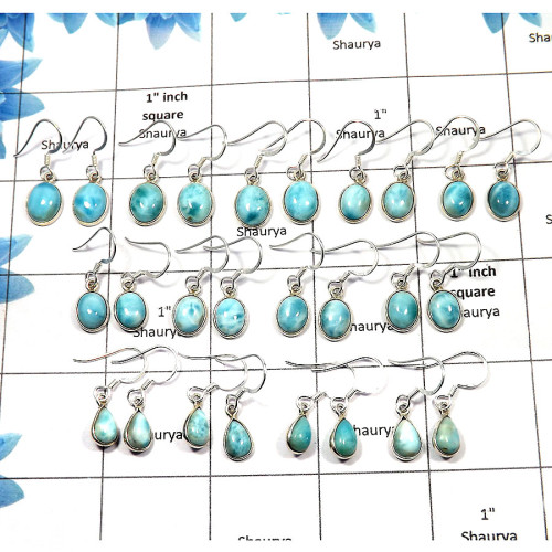 Larimar Cab H - STCAB101PS - 100 Grams Lots Newly Arrival Natural Blue Larimar Bezel Earrings 925 Silver Approx. 45 to 55 Pair Larimar Cab H - STCAB101PS - 100 Grams Lots Newly Arrival Natural Blue Larimar Bezel Earrings 925 Silver Approx. 45 to 55 Pair