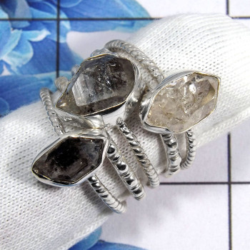 Herkimer Diamond Gemstone - A STK921 - Natural herkimer Diamond Rough Stone 925 Sterling Silver 5 Pcs Stacking Ring Herkimer Diamond Gemstone - A STK921 - Natural herkimer Diamond Rough Stone 925 Sterling Silver 5 Pcs Stacking Ring