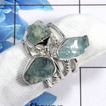 Aquamarine Rough Gemstone - C STK921 - Newly Arrival Blue Aquamarine Rough Stone 925 Sterling Silver 5 Pcs Stacking Ring Aquamarine Rough Gemstone - C STK921 - Newly Arrival Blue Aquamarine Rough Stone 925 Sterling Silver 5 Pcs Stacking Ring