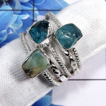 Mix Rough Gemstone - F STK921 - Indian Factory Made Solid 925 Sterling Silver 5 Pcs Stacking Wholesale Lots Ring Mix Rough Gemstone - F STK921 - Indian Factory Made Solid 925 Sterling Silver 5 Pcs Stacking Wholesale Lots Ring