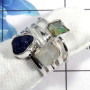 Mix Rough Gemstone - G STK922 - Pretty Look Natural Mix Rough Stone 925 Sterling Silver 5 Pcs Stacking Ring