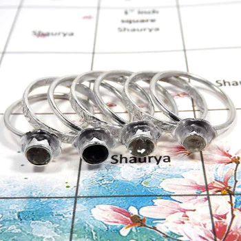 Crystal, Smokey & Rainbow Moonstone - D STK924 - Solid 92.5% Sterling Silver 7 Pcs Handmade Stacking Ring