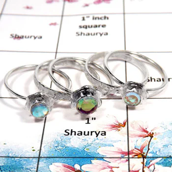 Rainbow Mystic Cut - O STK927 - Pretty Look Rainbow Mystic Cut Gemstone 925 Silver 5 Pcs Stacking Ring Rainbow Mystic Cut - O STK927 - Pretty Look Rainbow Mystic Cut Gemstone 925 Silver 5 Pcs Stacking Ring