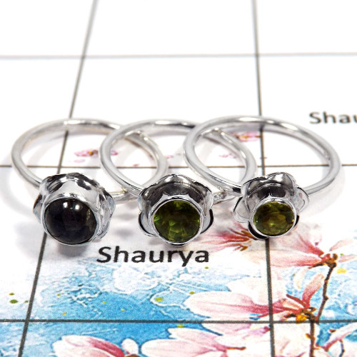 Peridot Cut - R STK930 - Latest Collection Flower Design Solid 925 Sterling Silver Stacking Ring