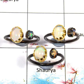Ethiopian Opal Cab - D SVP789 - Solid 92.5% Sterling Silver Ethiopian Opal Oval Cab Black Rhodium 3 pcs Lots Ring Ethiopian Opal Cab - D SVP789 - Solid 92.5% Sterling Silver Ethiopian Opal Oval Cab Black Rhodium 3 pcs Lots Ring