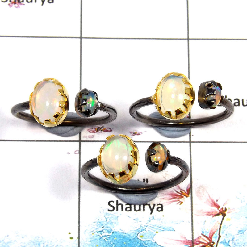 Ethiopian Opal Cab - D SVP789 - Solid 92.5% Sterling Silver Ethiopian Opal Oval Cab Black Rhodium 3 pcs Lots Ring Ethiopian Opal Cab - D SVP789 - Solid 92.5% Sterling Silver Ethiopian Opal Oval Cab Black Rhodium 3 pcs Lots Ring