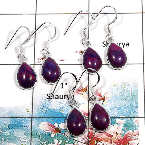 Purple Copper Turquoise Cab - G SVP790 - Purple Copper Turquoise Gemstone 925 Sterling Silver 3 Pcs Lots Bezel Earrings
