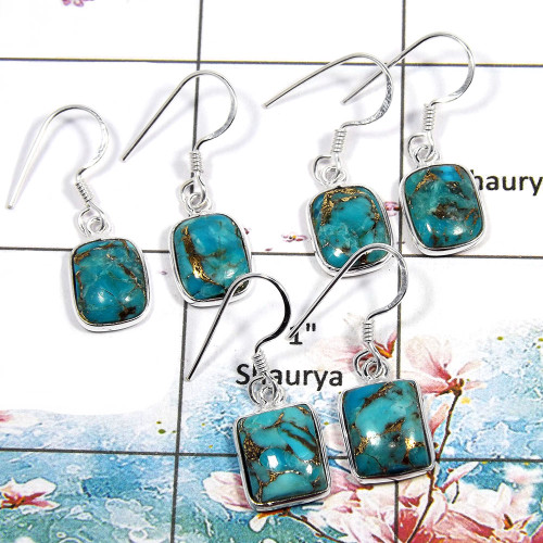Blue Copper Turquoise Cab - O SVP790 - Solid 925 Sterling Silver Blue Copper Turquoise 3 Pcs Lots Bezel Earrings Blue Copper Turquoise Cab - O SVP790 - Solid 925 Sterling Silver Blue Copper Turquoise 3 Pcs Lots Bezel Earrings