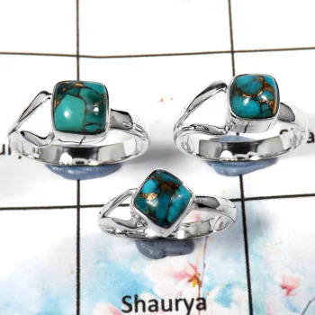 Blue Copper Turquoise Cab - E SVP795 - Stunning Look Made Turquoise Gemstone Solid 92.5% Silver 3 Pcs Ring Blue Copper Turquoise Cab - E SVP795 - Stunning Look Made Turquoise Gemstone Solid 92.5% Silver 3 Pcs Ring