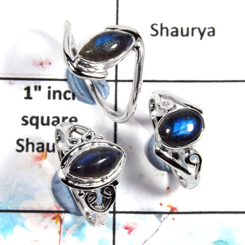 Labradorite Cab - A SVP796 - Natural Blue Fire Labradorite Gemstone 925 Sterling Silver 3 pcs Lots Ring Labradorite Cab - A SVP796 - Natural Blue Fire Labradorite Gemstone 925 Sterling Silver 3 pcs Lots Ring