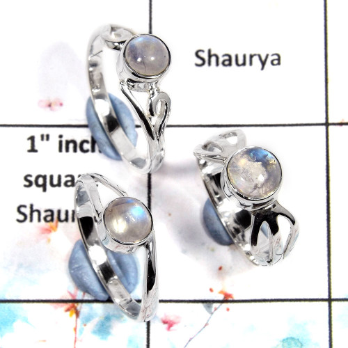 Rainbow Moonstone Cab - B SVP797 - Solid 92.5% Sterling Silver 3 pcs Light Weight Wholesale Ring