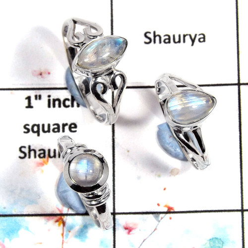 Rainbow Moonstone Cab - D SVP797 - Indian Comapny Made Solid 925 Sterling Silver 3 pcs Lots Lovely Ring Rainbow Moonstone Cab - D SVP797 - Indian Comapny Made Solid 925 Sterling Silver 3 pcs Lots Lovely Ring