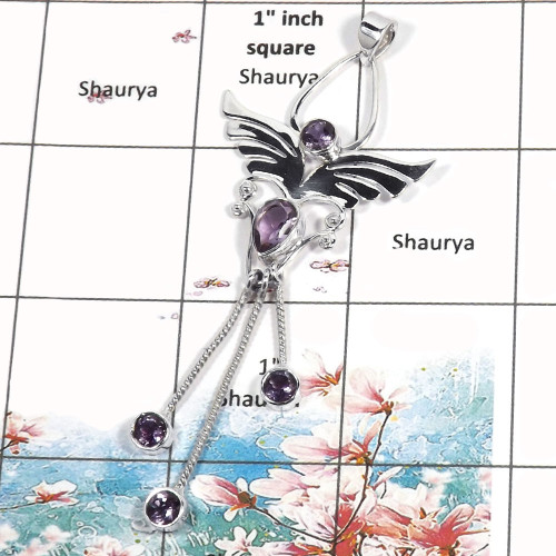 Amethyst Cut - H SWP994 - Gorgeous Amethyst Cut Gemstone 925 Sterling Silver Guardian Wings Handmade Pendant Amethyst Cut - H SWP994 - Gorgeous Amethyst Cut Gemstone 925 Sterling Silver Guardian Wings Handmade Pendant