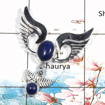 Lapis Cab - A SWP995 - Natural Blue Lapis Cab Gemstone 925 Sterling Silver Guardian Angel Wings Pendant Lapis Cab - A SWP995 - Natural Blue Lapis Cab Gemstone 925 Sterling Silver Guardian Angel Wings Pendant