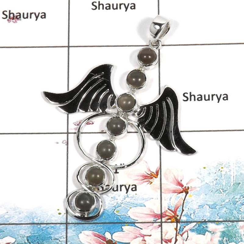 Grey Moonstone Cab - E SWP997 - Indian Handmade 925 Sterling Silver Guardian Angel Wings Pendant Grey Moonstone Cab - E SWP997 - Indian Handmade 925 Sterling Silver Guardian Angel Wings Pendant