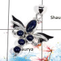 Lapis Cab - A SWP998 - Natural Blue Lapis Cab Gemstone 925 Sterling Silver Guardian Wings Pendant