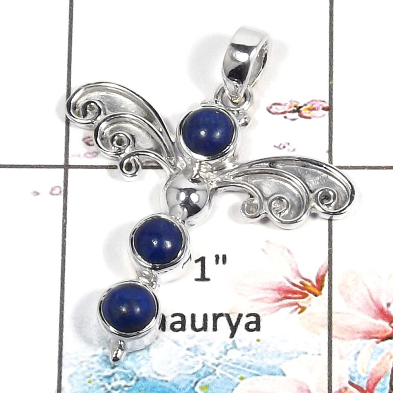 Lapis Cab - C SWP999 - Newly Arrival Solid 925 Sterling Silver Guardian Angel Wings Wholesale Pendant Lapis Cab - C SWP999 - Newly Arrival Solid 925 Sterling Silver Guardian Angel Wings Wholesale Pendant