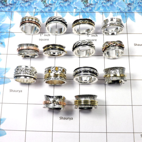 14 Pcs Spinner Rings - W2H975-Meditation Rings, Fidget Rings in two tone metals 14 Pcs Spinner Rings - W2H975-Meditation Rings, Fidget Rings in two tone metals