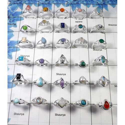 250 Gram Assorted Gemstone Rings - W2H976-Pure 92.5% Solid Silver with Multi Cab Gemstone Wholesale Ring Lot 250 Gram Assorted Gemstone Rings - W2H976-Pure 92.5% Solid Silver with Multi Cab Gemstone Wholesale Ring Lot