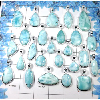 100 Gram Assorted Larimar - W2H978-Assorted Larimar 925 Sterling Silver Wholesale Pendant Lot 13 to 17 Pcs
