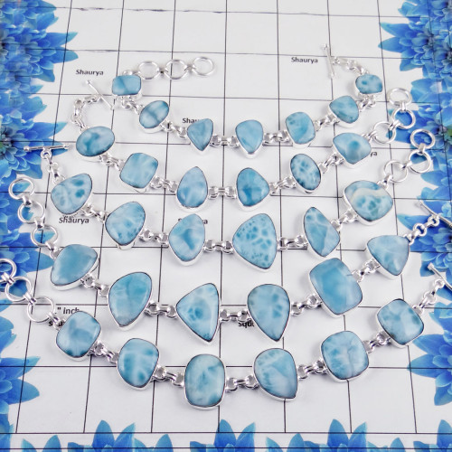 Larimar Bracelet - W2H996-Free Size Assorted Larimar 925 Solid Silver 150 Gram Wholesale Bracelet Lot Larimar Bracelet - W2H996-Free Size Assorted Larimar 925 Solid Silver 150 Gram Wholesale Bracelet Lot