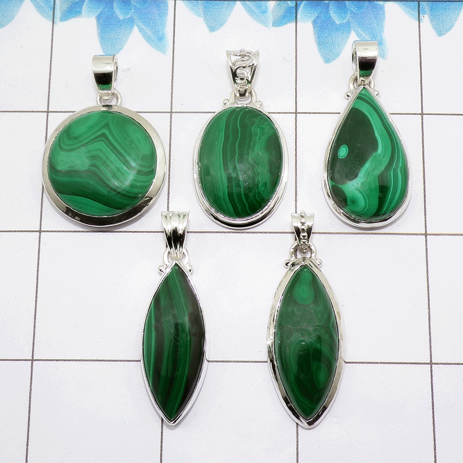 100 Grams Malachite Pendants I - WBP100ML - Assorted 925 Silver Pendants