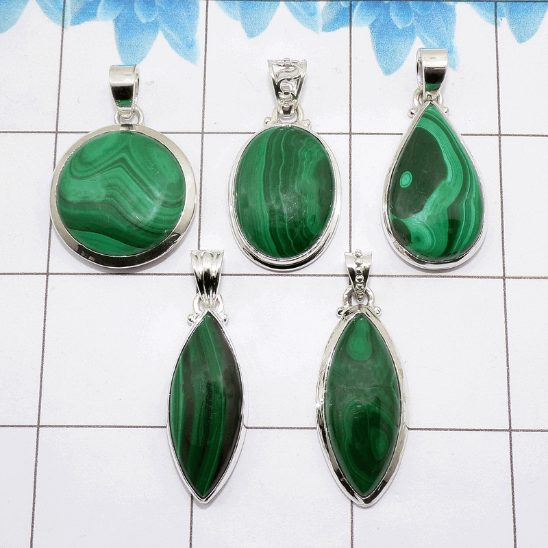 100 Grams Malachite Pendants I - WBP100ML - Assorted 925 Silver Pendants 100 Grams Malachite Pendants I - WBP100ML - Assorted 925 Silver Pendants