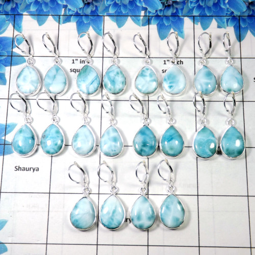 Larimar Cab A - WEL998- Leverback 10 Pair 925 Sterling Silver Wholesale Lot Earrings Larimar Cab A - WEL998- Leverback 10 Pair 925 Sterling Silver Wholesale Lot Earrings