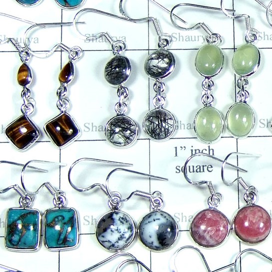 100 Pairs Light weight Bejel Dangle Earrings in Cab Stones in Serling Silver 925: SIWLBJE001 100 Pairs Light weight Bejel Dangle Earrings in Cab Stones in Serling Silver 925: SIWLBJE001