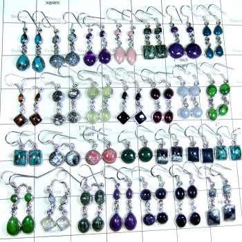 100 Pairs Light weight Bejel Dangle Earrings in Cab Stones in Serling Silver 925: SIWLBJE001