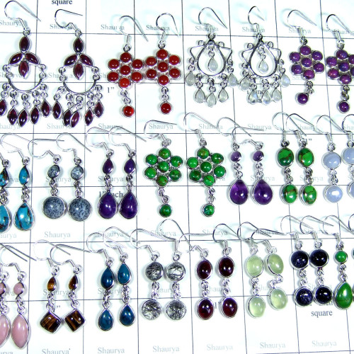 100 Pairs Light weight Bejel Dangle Earrings in Cab Stones in Serling Silver 925: SIWLBJE001