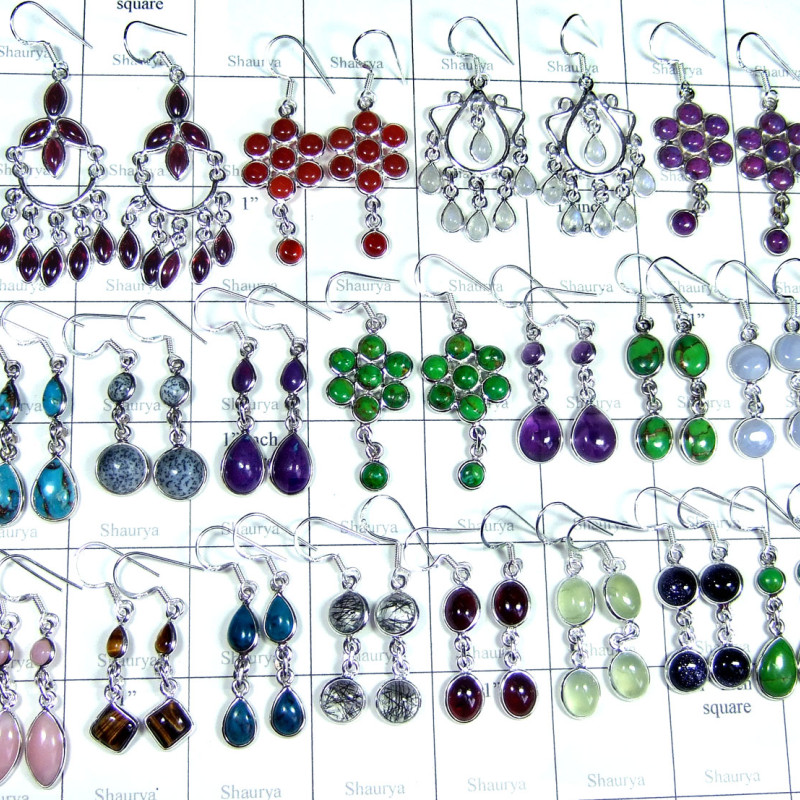 100 Pairs Light weight Bejel Dangle Earrings in Cab Stones in Serling Silver 925: SIWLBJE001 100 Pairs Light weight Bejel Dangle Earrings in Cab Stones in Serling Silver 925: SIWLBJE001