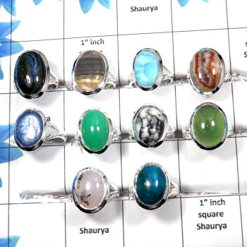 Assorted Gemstone A - WSL988 - 100 gms Lot Natural Mix Cab Gemstone with Solid 925 sterling Silver Ring 14 to 18 Pcs Assorted Gemstone A - WSL988 - 100 gms Lot Natural Mix Cab Gemstone with Solid 925 sterling Silver Ring 14 to 18 Pcs