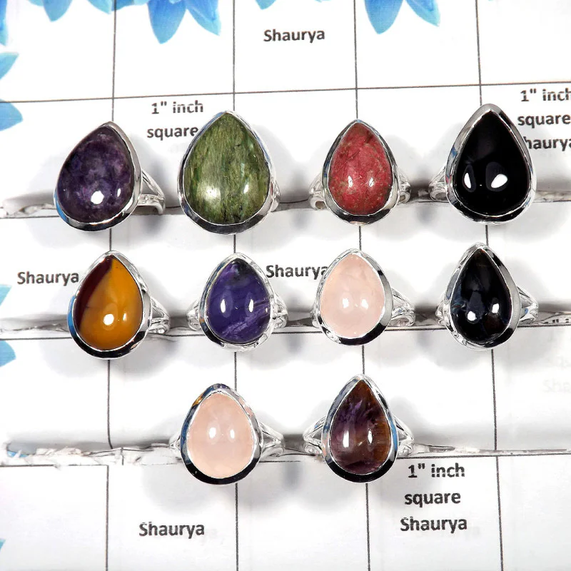 Assorted Gemstone O - WSL988 - 100 gms Wholesale Lot Solid 925 Sterling Silver Natural Mix Cab Gemstone Ring 14 to 18 Pcs Assorted Gemstone O - WSL988 - 100 gms Wholesale Lot Solid 925 Sterling Silver Natural Mix Cab Gemstone Ring 14 to 18 Pcs