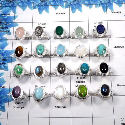 Mix cab stones A - WSL989 - 100 gms Lot Mix Cab Natural Assorted Gemstone with Solid 925 sterling Silver Wholesale Ring 13 to 16 Mix cab stones A - WSL989 - 100 gms Lot Mix Cab Natural Assorted Gemstone with Solid 925 sterling Silver Wholesale Ring 13 to 16