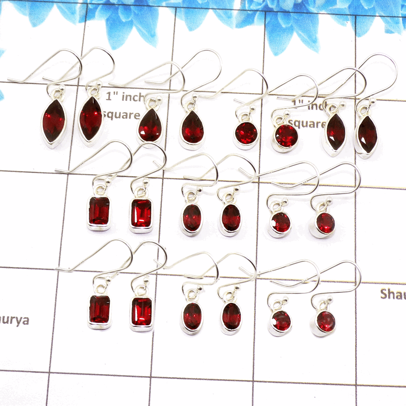 Beautiful Garnet Cut Earring J - WSL992 100 Grams Lots Garnet Cut Mix Shape Gemstone 925 Sterling Silver Plain Earrings Approx. Beautiful Garnet Cut Earring J - WSL992 100 Grams Lots Garnet Cut Mix Shape Gemstone 925 Sterling Silver Plain Earrings Approx.