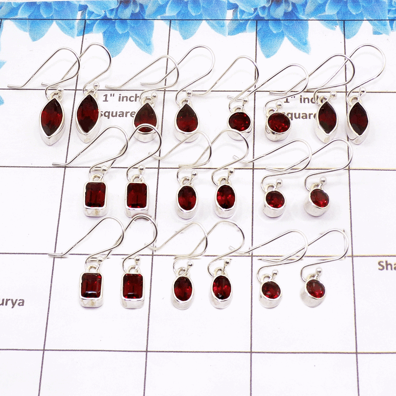 Beautiful Garnet Cut Earring J - WSL992 100 Grams Lots Garnet Cut Mix Shape Gemstone 925 Sterling Silver Plain Earrings Approx. Beautiful Garnet Cut Earring J - WSL992 100 Grams Lots Garnet Cut Mix Shape Gemstone 925 Sterling Silver Plain Earrings Approx.