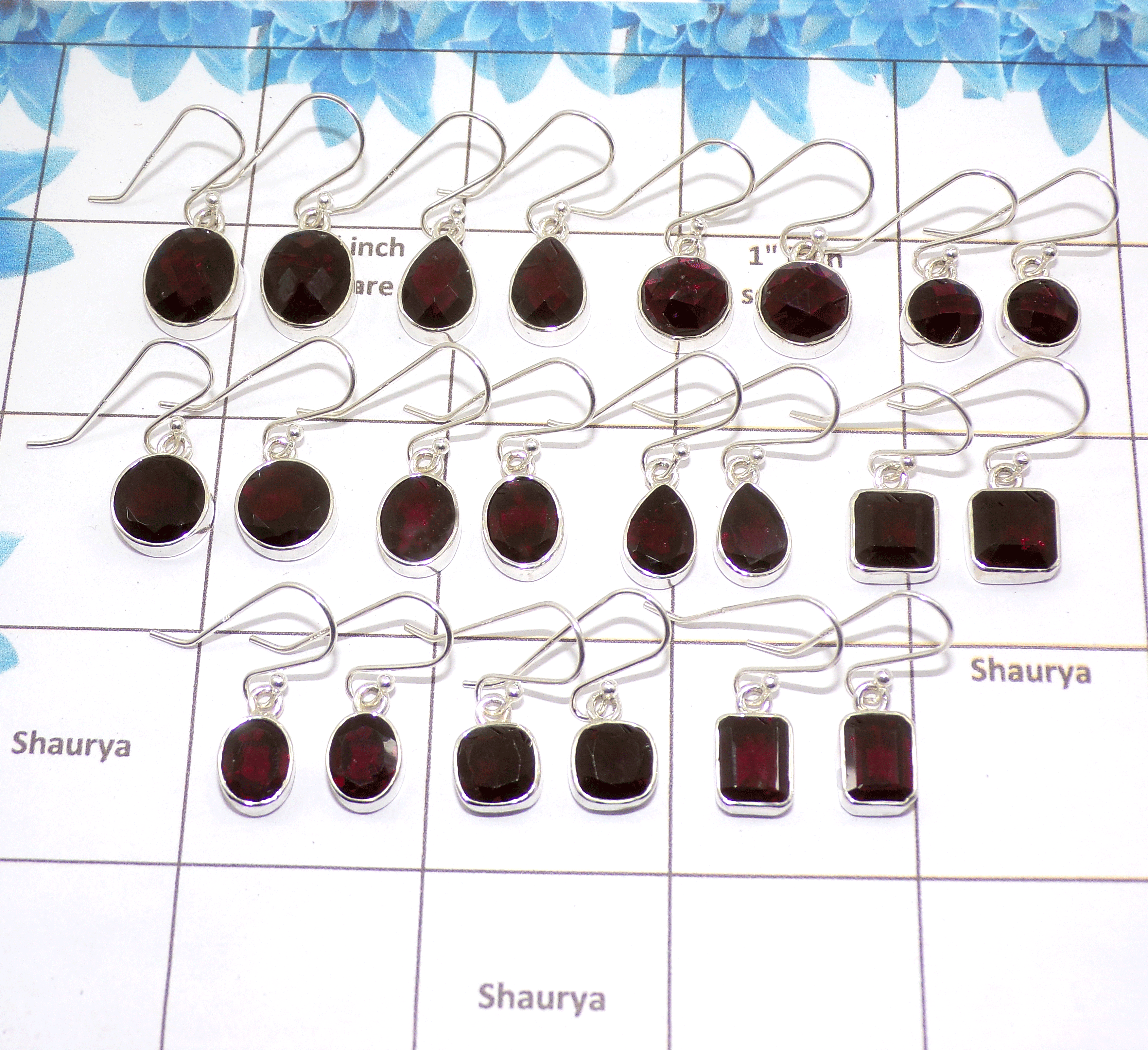 Beautiful Garnet Cut Earring K - WSL992 100 Grams Lots Garnet Cut Mix Shape Gemstone 925 Sterling Silver Plain Earrings Approx.