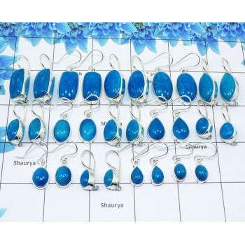 Natural Blue Smithsonite Cab O - WSL993 100 Grams Lots Blue Smithsonite Cab Mix Shape Gemstone 925 Sterling Silver Plain Earring